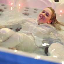 MistressSplash: Satin Pyjamas and Robe In The Pool and Hottub + Underwater