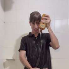 WETColours: Shower in Red Polo Shirt and Black Pants with Mega Shampoo