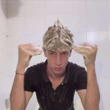WETColours: Shower in Red Polo Shirt and Black Pants with Mega Shampoo