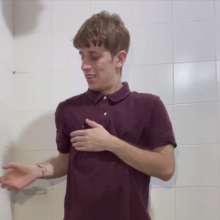 WETColours: Shower in Red Polo Shirt and Black Pants with Mega Shampoo