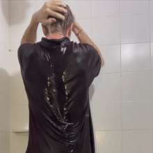 WETColours: Shower in Red Polo Shirt and Black Pants with Mega Shampoo