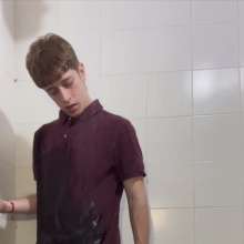 WETColours: Shower in Red Polo Shirt and Black Pants with Mega Shampoo