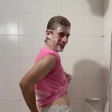 WETColours: Super Wet in the Shower in Pink T-shirt with Mega Shampoo