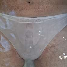 Chuck M: Chuck wear white lace panties in the tub