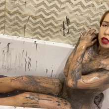 WetlookMissVikiWAM: Very Messy in White Tight Outfit!  Then Undress Completely!