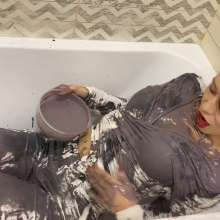 WetlookMissVikiWAM: Very Messy in White Tight Outfit!  Then Undress Completely!