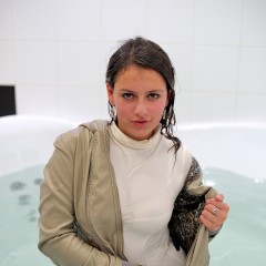 ufa217: Tiana takes a bath in a coat.