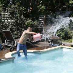 wetlookercom: 3 guys and guys group swim in clothes!