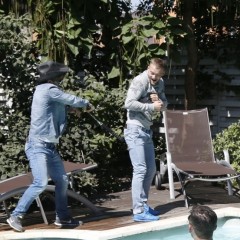 wetlookercom: New guy and 3 guys enjoy pool together