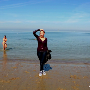 eileenvogel: Eileen wearing downjacket  going to the sea