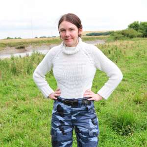 DungeonMasterOne: Mud: Chastity wears combats, heeled boots, white jumper, into the mudbanks!