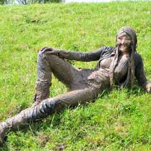 DungeonMasterOne: New download: Chastity mud-sliding in shiny black PVC jeans!