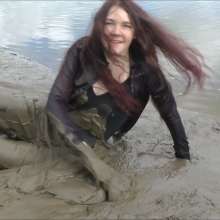 DungeonMasterOne: New download: Chastity mud-sliding in shiny black PVC jeans!