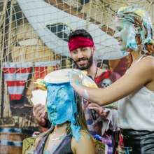 walking the plank: New- Redhead lawyer and brunette architect taking several pies in the face