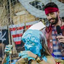 walking the plank: New- Redhead lawyer and brunette architect taking several pies in the face