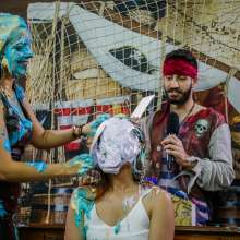 walking the plank: New- Redhead lawyer and brunette architect taking several pies in the face