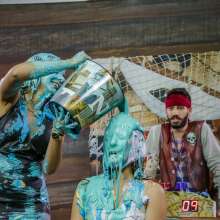 walking the plank: New- Redhead lawyer and brunette architect taking several pies in the face