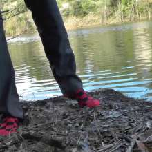 WetLookMale: Wet suit socks by the lake