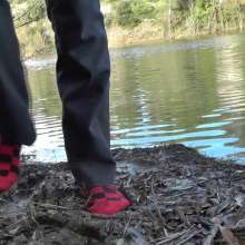 WetLookMale: Wet suit socks by the lake