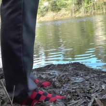 WetLookMale: Wet suit socks by the lake