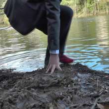 WetLookMale: Wet suit socks by the lake