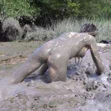 FOXY: white swimsuit in mud