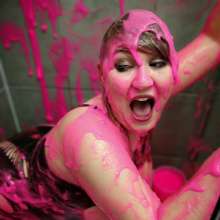 PennyBanks: Penny covered in paint and pink slime in lingerie and topless!