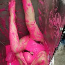 PennyBanks: Penny covered in paint and pink slime in lingerie and topless!