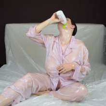 MessyCleo: Cleo drenches her pink satin pyjamas in baby oil