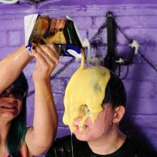 DungeonMasterOne: Daisy fills her blue-haired friend Virginia's sportswear with custard!