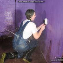 DungeonMasterOne: Rosemary and Purity hose each other down in overalls and wellies!
