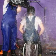 DungeonMasterOne: Rosemary and Purity hose each other down in overalls and wellies!