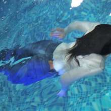 ufa217: Eva in denim suit has fun in the pool.