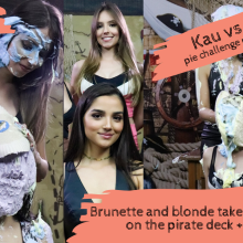 walking the plank: New--Brunette and blonde takes several pies in the face (Kau vs Tati)
