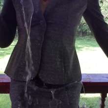 MadelineOasis: Oasis Video--Thick Silver Thread Business Suit Soaked