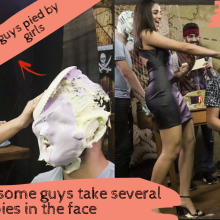 walking the plank: Two handsome guys take several pies in the face--guys pied by girls- 13