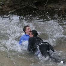 wamgame1: Chris Soaked in a Suit in the River