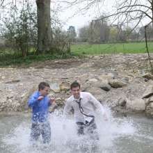 wamgame1: Chris Soaked in a Suit in the River