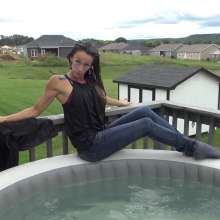 Jayce: Denim+Leather Soaked Sexy Walk to Hottub Dive to Bikini!