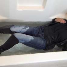 Jayce: Denim+Leather Soaked Sexy Walk to Hottub Dive to Bikini!