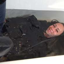 Jayce: Denim+Leather Soaked Sexy Walk to Hottub Dive to Bikini!