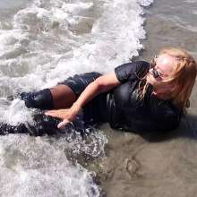Wet_look_elena: Leather in the Sea
