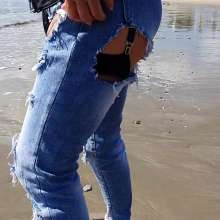 Wet_look_elena: Ripped Jeans and Stockings in the Sea