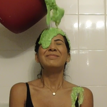 Slimed Models: Minerva Taking a nasty Green Slime Straight to her Face!  Yuck!