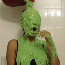 Slimed Models: Minerva Taking a nasty Green Slime Straight to her Face!  Yuck!