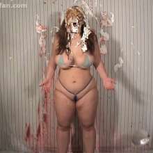 Anglefan: Busty BBW London Andrews pied in a micro bikini