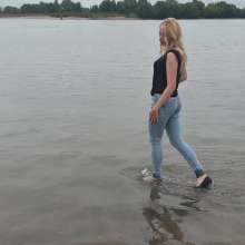 WetPlace: Beautiful Eileen Swimming In Jeans And Black T-Shirt