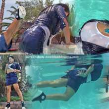 mudracer: Wetlook in denim skirt and blouse
