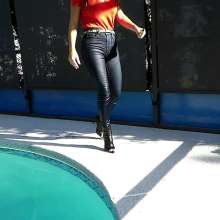 Tight and Wet Clothes: Felicia in Tight Levi's Jeans Red Shirt  Heels in the Pool