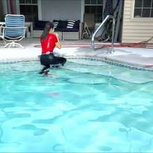 Tight and Wet Clothes: Felicia in Tight Levi's Jeans Red Shirt  Heels in the Pool
